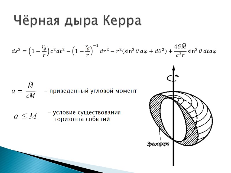 Чёрная дыра Керра - приведённый угловой момент - условие существования горизонта событий